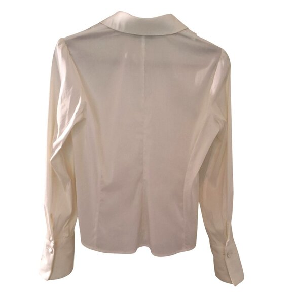 Trina Turk Ivory Long Sleeve Fitted Bodice Collared V-Neck Button-Up Shirt Sz M - Picture 2 of 7